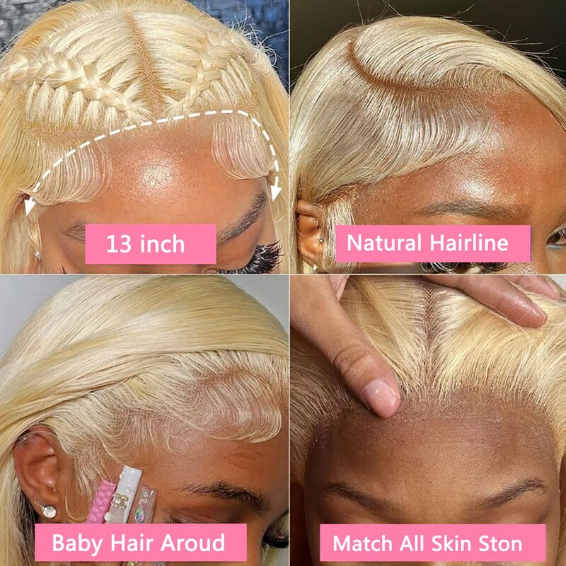 Peluca de cabello humano ondulado con encaje Frontal transparente para mujer, Color rubio miel 613, 13x6, HD, 13x4, 250 de densidad
