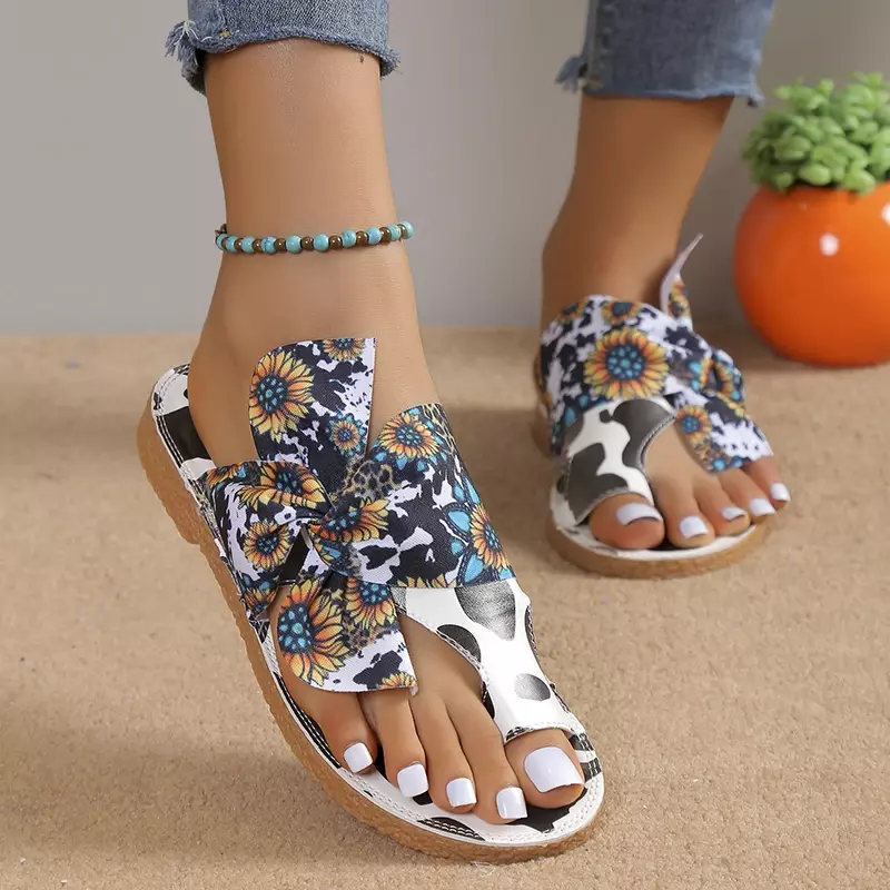 Sepatu modis musim panas untuk wanita sandal wanita ringkas manis Set sepatu JARI KAKI wanita sandal kasual simpul kupu-kupu wanita