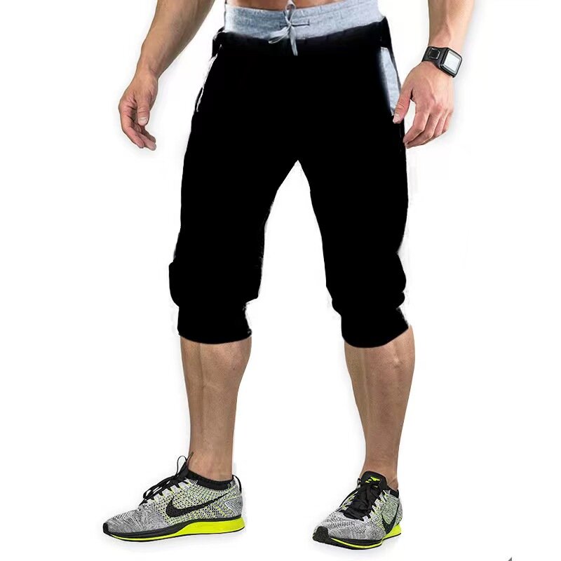 2023 nowe męskie krótkie spodnie letnie 3/4 Casual siłownia podwójna lina przycięte spodnie spodnie do biegania treningowe dla mężczyzn