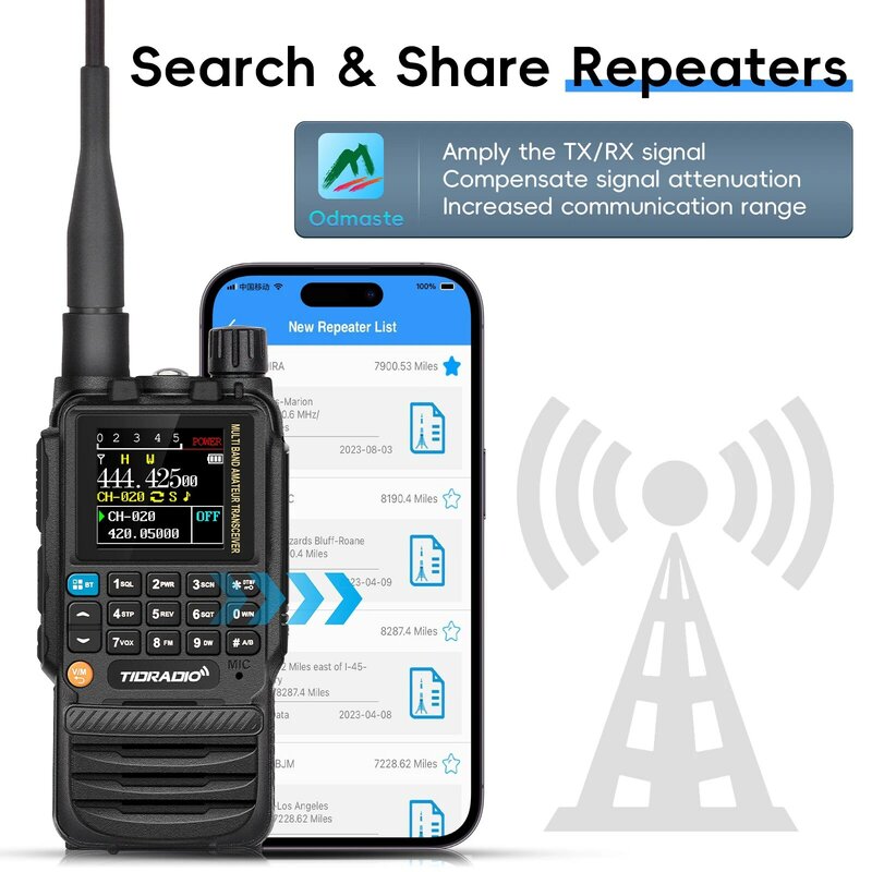 TIDRADIO-H3 Walkie Talkie, Phone APP, Programação Sem Fio, AM, Long Range, Air Band Radio, Dual PTT, Programação Tipo-C, Driver