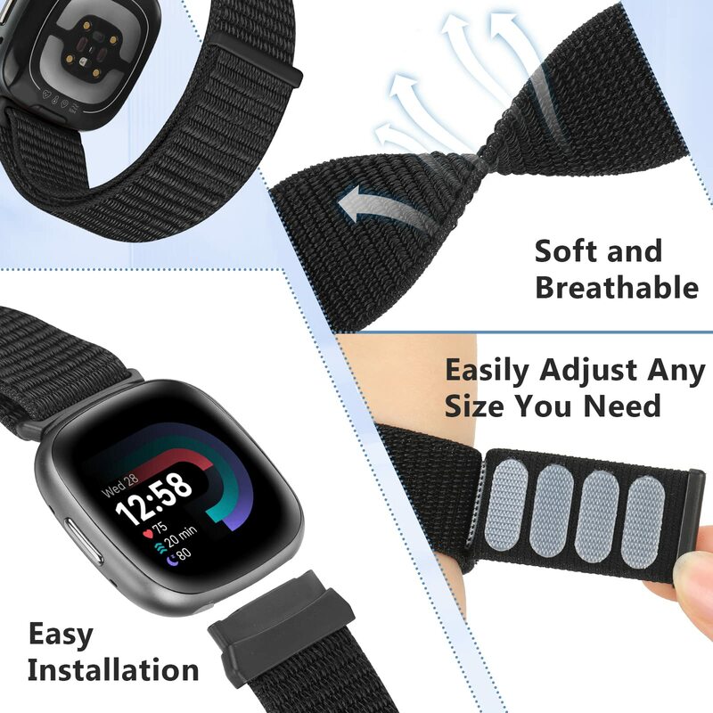 Tali untuk Fitbit Versa 3 4 band, aksesori nilon putaran pengganti sabuk olahraga antilembap gelang Fitbit Sense 2 band