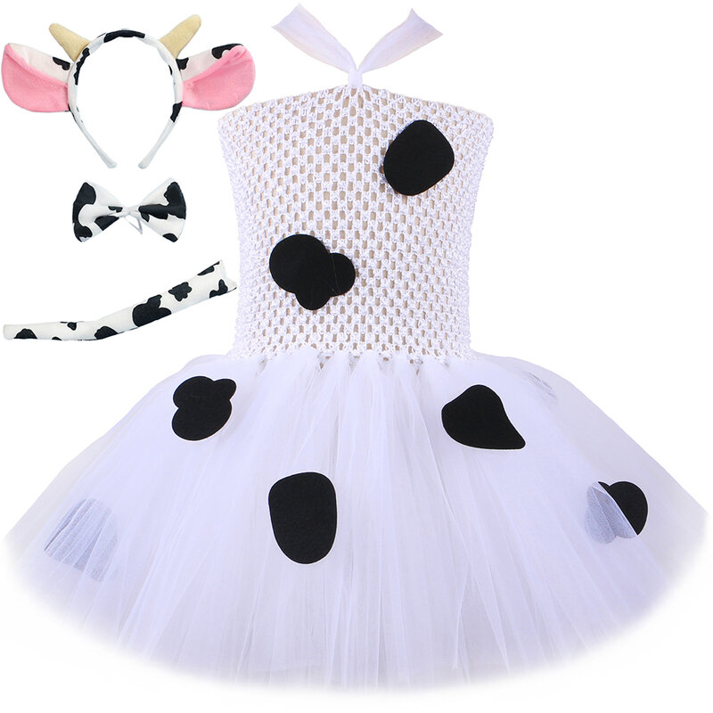 Melk Koe Tutu Jurk Voor Meisjes Halloween Farm Animal Cosplay Kostuum Outfit Baby Meisje Verjaardagsfeestje Tule Jurk Kinderkleding