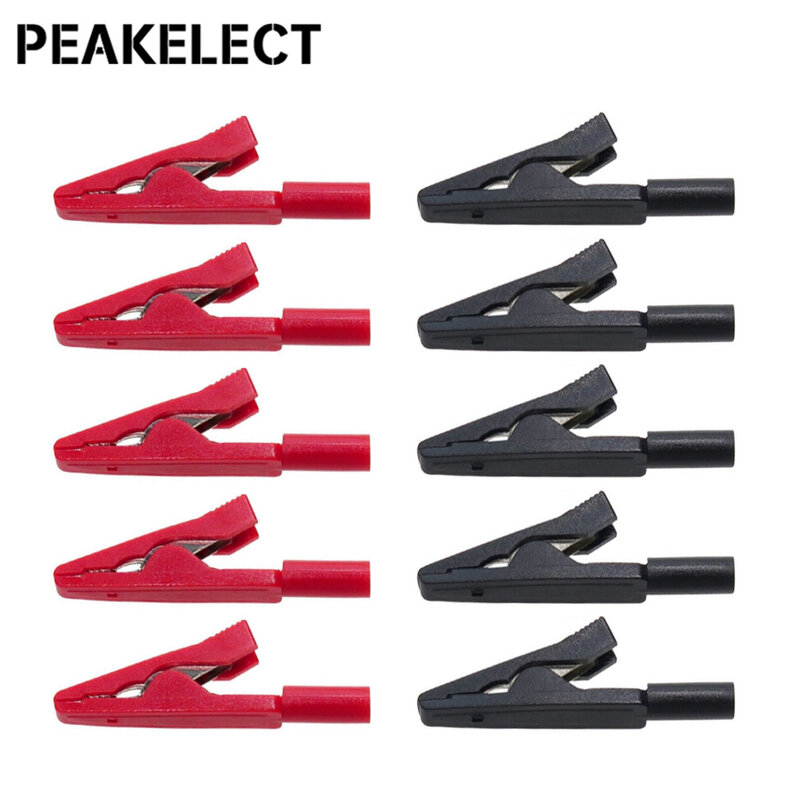 Peakelect-Mini pinzas de cocodrilo aisladas P2009, Conector de abrazadera de cocodrilo con enchufe de 2mm, herramientas de prueba eléctricas de 300V/10A