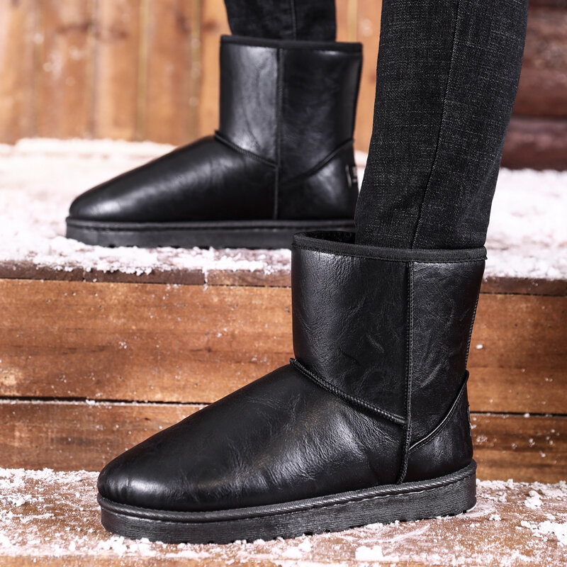 Зимние ботинки для мужчин 2024, уличные Нескользящие ботинки на длинной платформе из искусственного меха, теплые хлопковые парные ботинки, плюшевые мужские горные ботинки