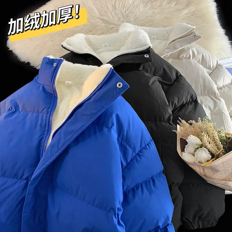 Winter Fleece Jas Warme Parka 'S Heren Losse Koreaanse Trendy Effen Kleur Oversized Jas Dikke Rits Parka Vrouwen Pluche Jas