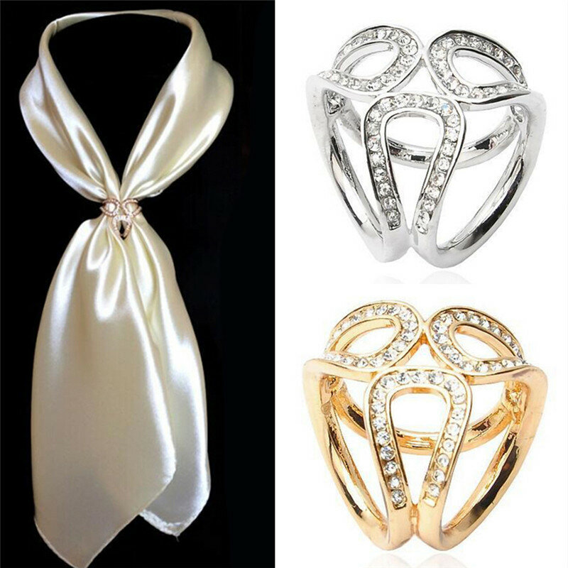 New Silver Gold Crystal Silk Scarf Clip Buckle Holder Brooch Pins Jewelry Gift