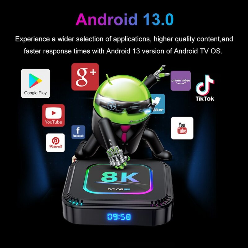 Dispositivo de TV inteligente DQ08 Pro RGB, decodificador con Android 13, RK3528, cuatro núcleos, compatible con vídeo 8K, 4K, 2,4 y 5G, Wifi6, BT, Google Voice, 2G, 16G, 4GB, 32GB, 64GB, 128GB