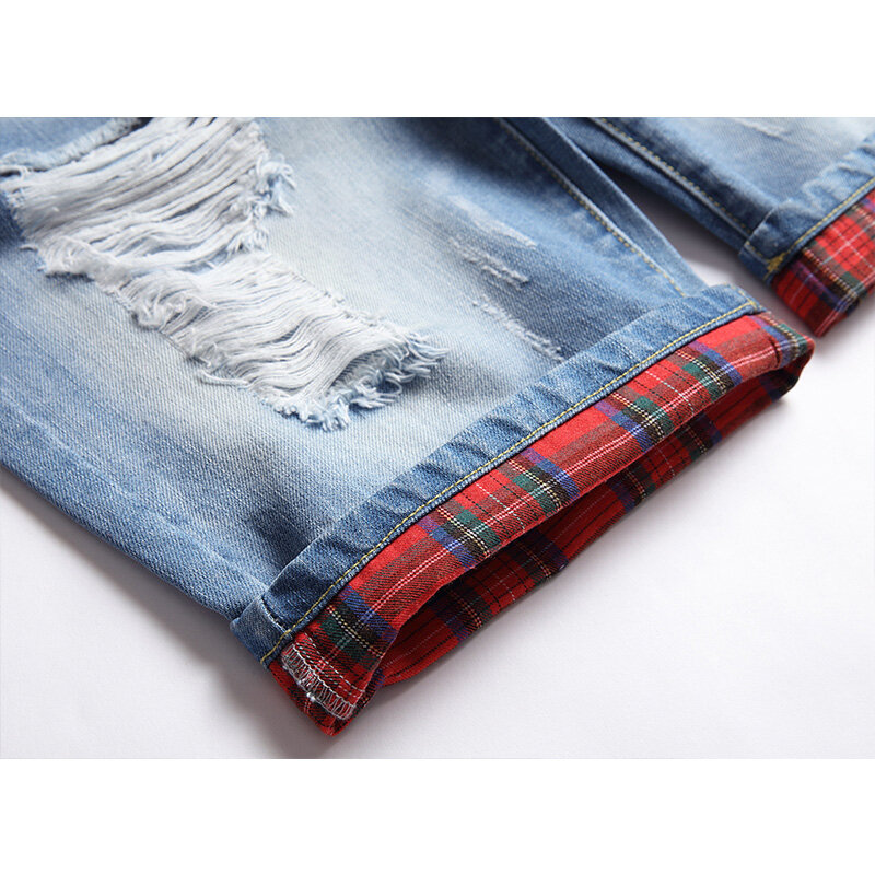 Men's Jeans Pants Holes Contrasting Colors Retro Slim Personality Trend Shorts Jeans Summer 2022