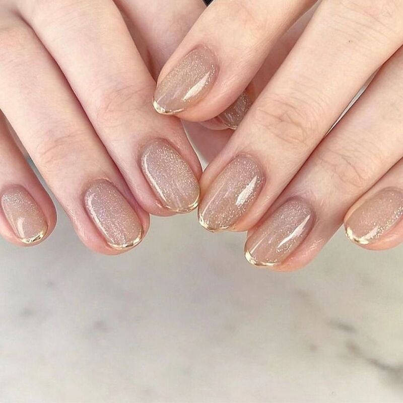 24Pcs Almond False Nails French Pink Grey Glitter Fake Nail Nail Tips DIY Full Cover Detachable nails set press on accessories