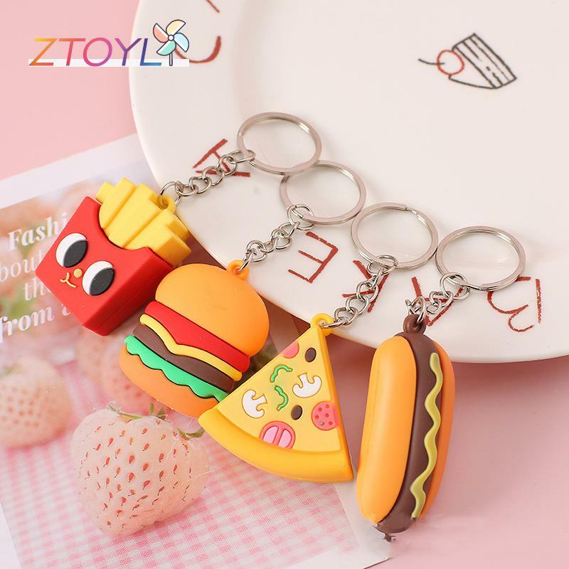 1Pc Cute Food Keychain Hamburger Fries Hot Dog Pizza Key Chain Car Key Chain Ring Student Bag Backpack Pendant Kids Gift