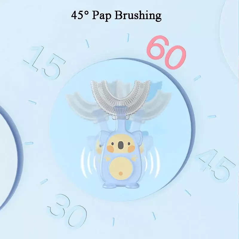 ใหม่ร้อนเด็กสมาร์ท360องศารูปตัวยูคู่มือแปรงสีฟันรูปการ์ตูนแปรงฟันสำหรับ2-12Y เด็กที่มีหัวซิลิโคนอ่อนนุ่ม