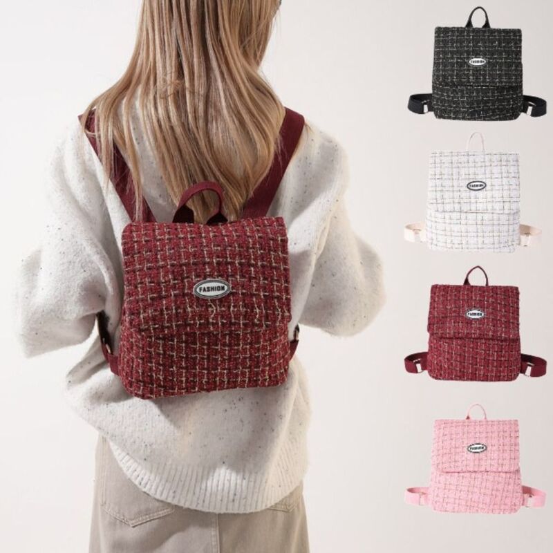 Large Capacity Women's Backpack New Plaid Adjustable Strap Shoulder Bag Solid Color Student Schoolbag Adult
