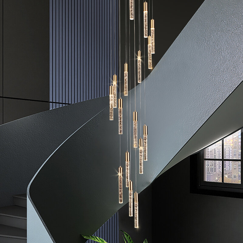 Candelabro de cristal para sala de estar, candelabro de escada, lâmpada simples nórdica, restaurante e cozinha, designer moderno e elegante