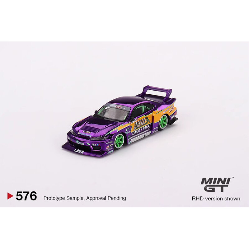 MINIGT 576 In Stock 1:64 LBWK S15 Silvia Electroplated Purple Diecast Diorama Car Model Collection Miniature Carros Toys
