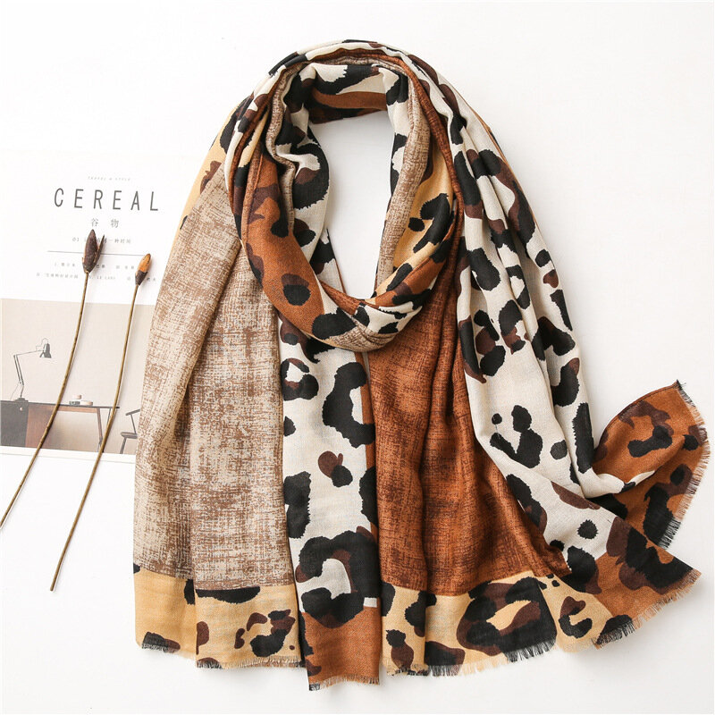 2022 spring and summer luxury brown ladies wild leopard scarf female long scarf shawl thin brown fashionable scarf long shawl