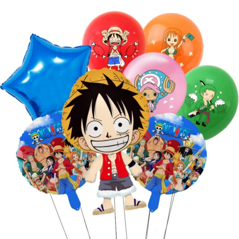 Decoración de cumpleaños de una pieza, globos de Anime Luffy Zoro, vajilla, bandera, sombrero, telones de fondo, suministros de fiesta para niños, juguete de regalo