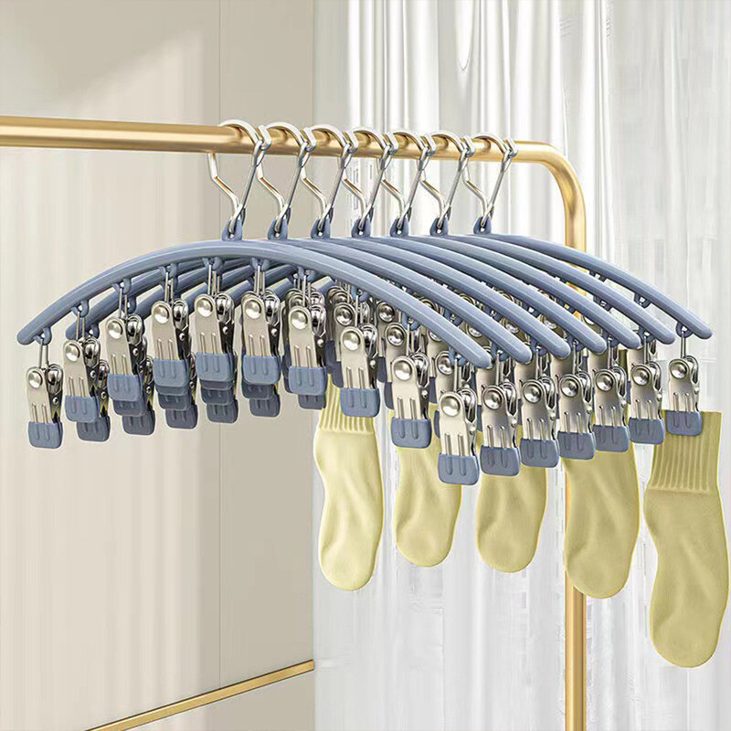 Stainless Steel Clothes Drying Hanger Windproof Clothing Rack 10 Clips Sock Laundry Airer Hanger Underwear Socks Holder Hangers