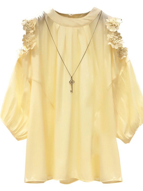 Женская блузка с длинным рукавом, круглым вырезом, свободного покроя