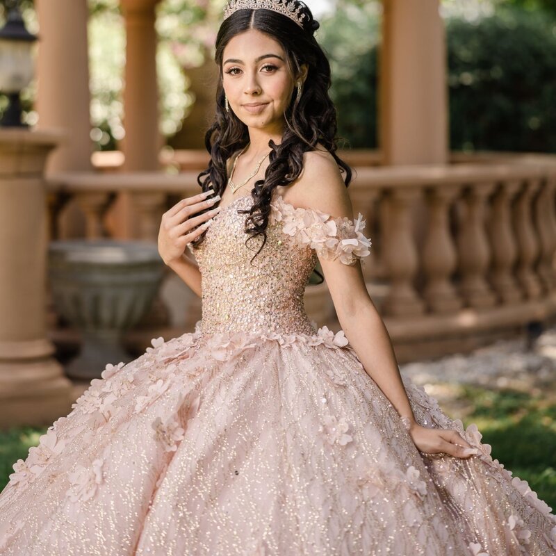 Блестящие блестящие бусины Quinceanrra Выпускные платья 3D цветок с открытыми плечами принцесса длинное изысканное милое платье 16 Vestidos