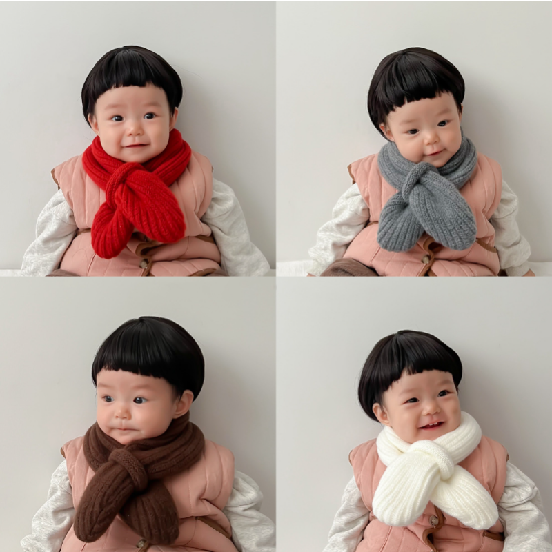 Lenço de malha de cor doce para bebê, lenços quentes para criança, menino e menina, lenço coreano Ins Cross para crianças, outono e inverno
