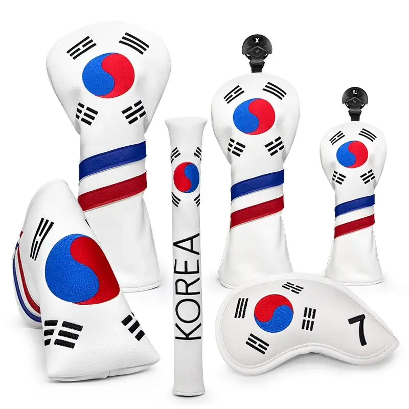 Cubiertas de cabeza de Golf, patriotismo de Corea, juego de cubiertas de cabeza para Golf, hierro, conductor, Fairway, híbrido, alineación de Putter de hoja
