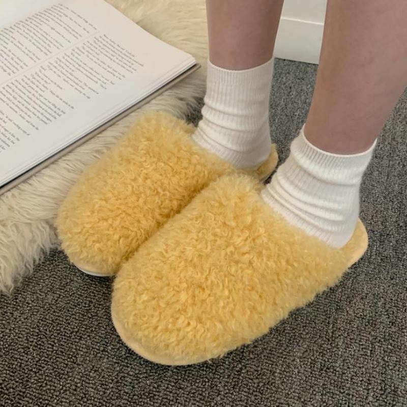 VENTACT Sandal Wanita Dalam Ruangan Rumah Musim Dingin Mode Flip Flop Berbulu Hangat Sepatu Sol Lembut Alas Kaki Wanita Sederhana