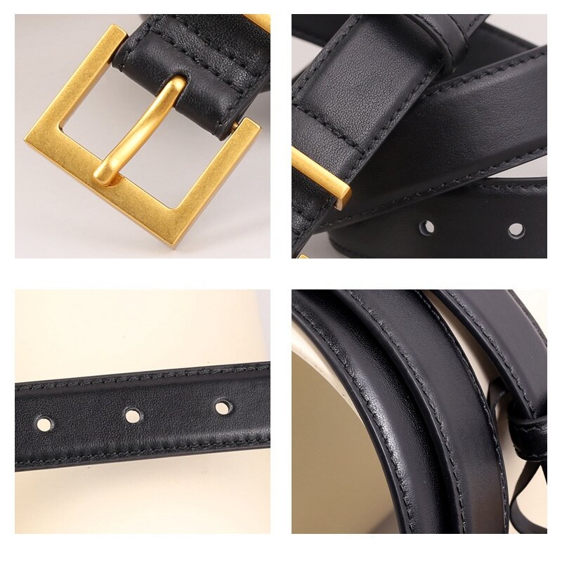 Cintura de Couro Genuíno, Cinto Moda Feminina, de Alta Qualidade, Cem com Cintos Jeans, Sentido Avançado, 3,0 cm