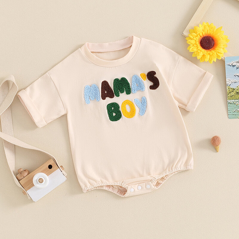 VISgogo Baby Boy Summer Romper Colorful Letter Embroidery Short Sleeve Round Neck Bodysuit Newborn Playsuit