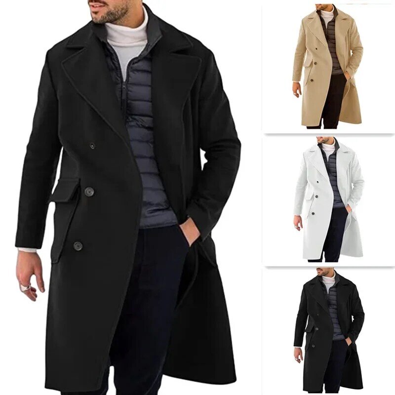 Новинка Осень-зима 2023 шерстяное мужское Пальто утепленное длинное двубортное пальто
