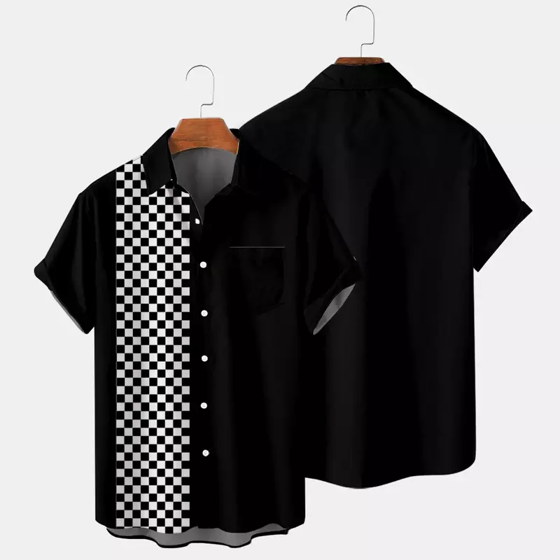 블랙 앤 화이트 체크 무늬 하이 퀄리티 크리에이티브 셔츠, 하라주쿠 유럽 및 미국 사이즈, 오버사이즈 셔츠, 2024