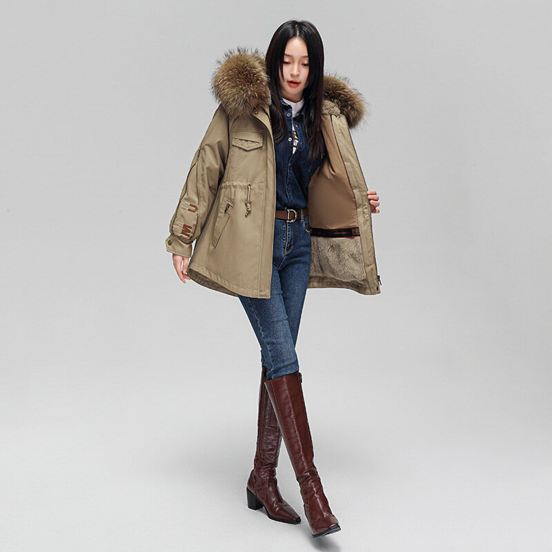 Pai Conquer пальто с мехом, новая популярная зимняя женская куртка с лисьим мехом, цельное пальто с кроличьим мехом