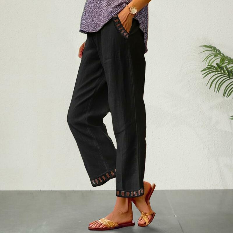 Pantaloni da donna in vita regolabili pantaloni Casual da donna alla moda con gamba larga in vita elastica con cuciture vuote per Streetwear