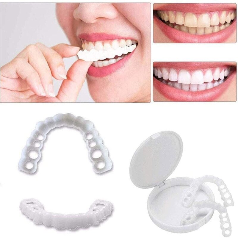 1 par de carillas de dientes a presión para hombres y mujeres, cubren los dientes imperfectos, dientes falsos, sonrisa de confianza instantánea
