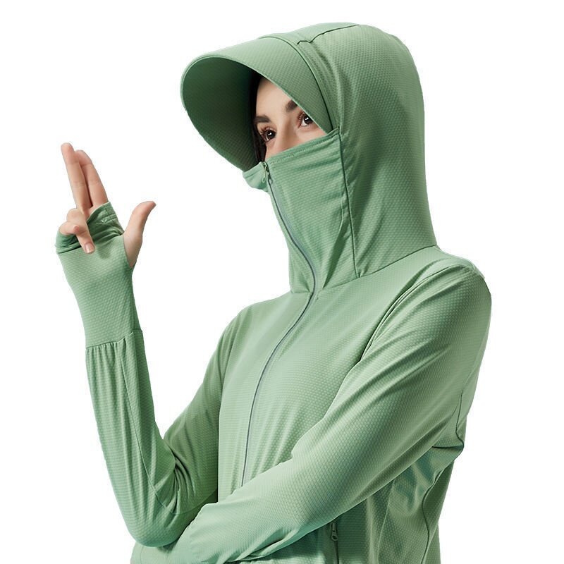 Jaket UV Wanita pelindung matahari, pakaian luar penahan angin perlindungan matahari UPF50 + mantel elastis tembus udara Anti UV