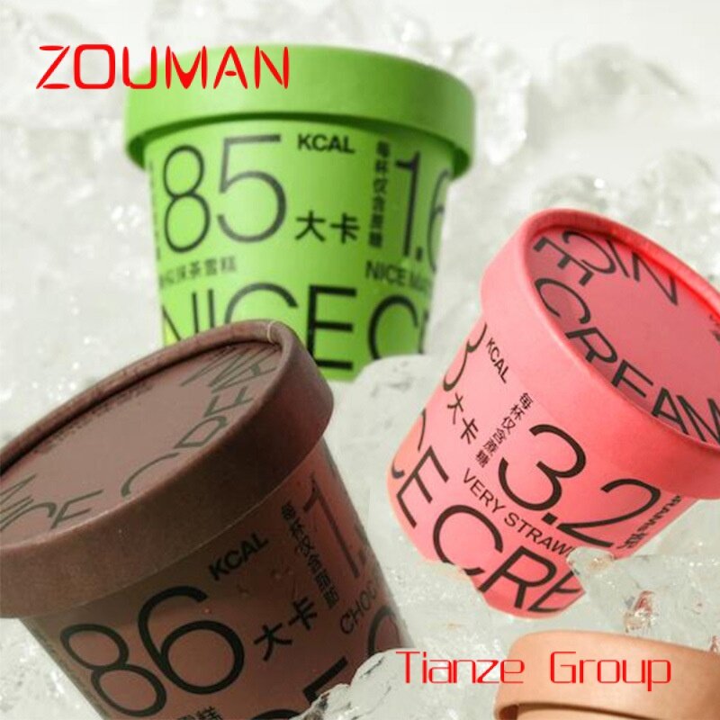 Новинка 2023, стильная бумажная чашка для мороженого, маленькая одноразовая бумажная чаша для мороженого, йогурта с крышкой и ложкой