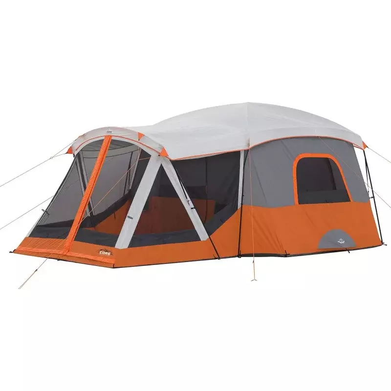 CORE 11 Person Family Cabin Tent with Screen Room | Large Multiple Room Tent with Storage Pockets for Camping Accessories | Port