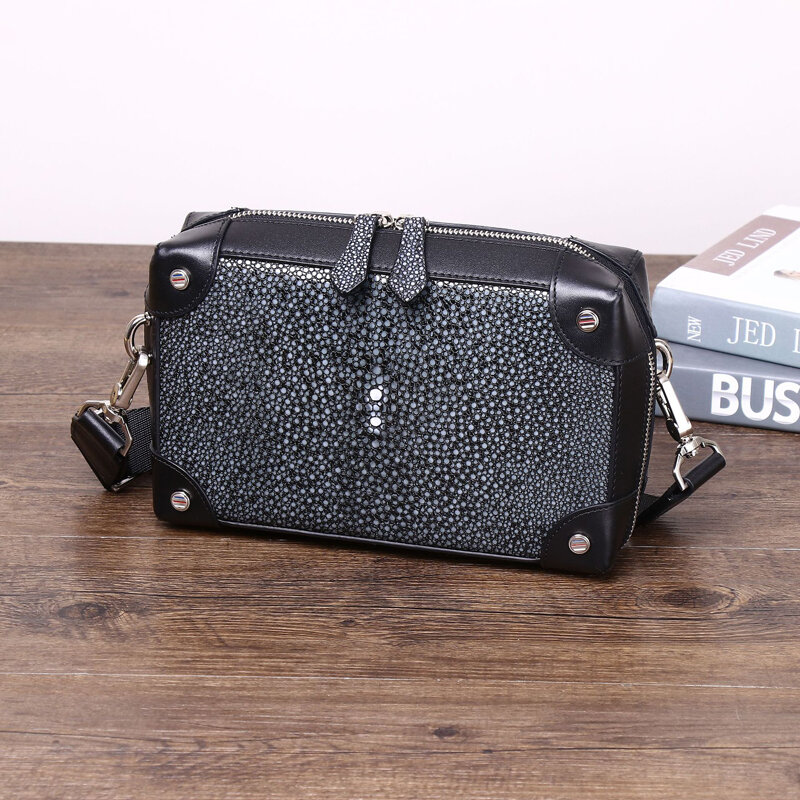 Winter New High Quality Pearl Fishskin Men's Shoulder Bag Genuine Leather Men's Bag Fashion Casual Crossbody Bag