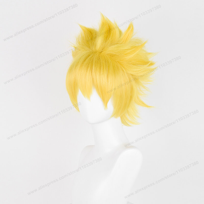 Uzumaki-pelucas de Cosplay de Anime, pelo corto amarillo dorado de 30cm, pelucas sintéticas resistentes al calor