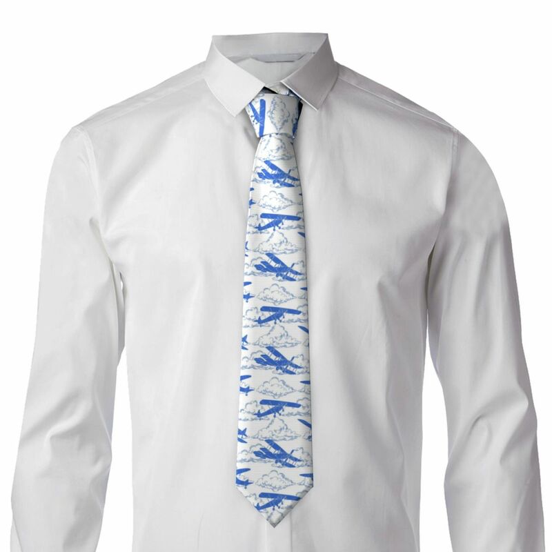 Gravata casual fina de gola estreita masculina, gravata clássica de nuvens magras e aviões, presente