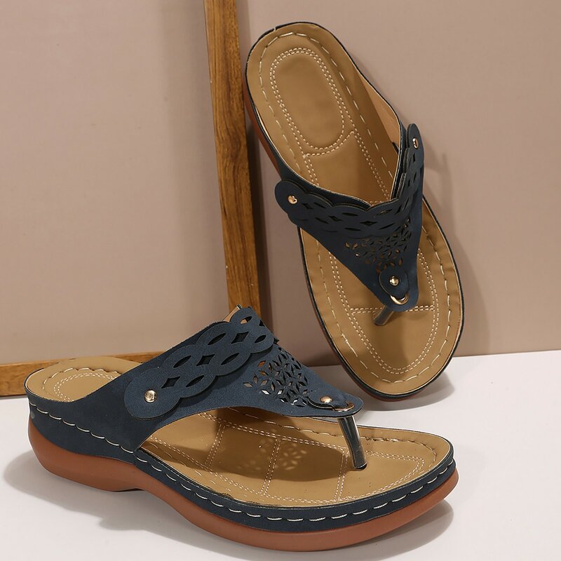 Women Platform Sandals Beach Casual Wedges Flip Flops Premium Orthopedic Open Toe Big Toe Anti-slip Outdoor PU Leather Shoes