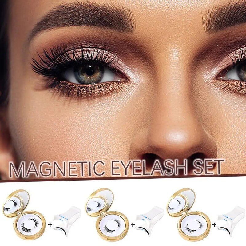 1 Pair 3D Natural Magnetic Eyelashes With Eyelashes Reusable Magnetic False Eyelashes Tweezers Set Portable Cosmetic Tool