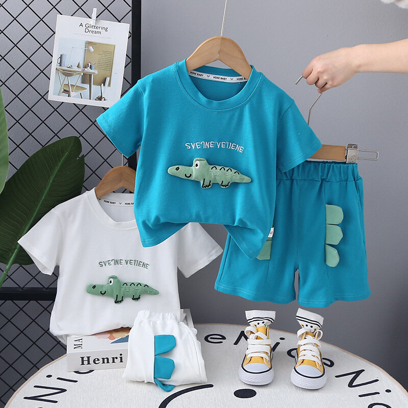 Vêtements d'été pour bébés garçons, ensemble de 2 pièces, t-shirt et short, tenue décontractée, survêtement pour enfants, nouvelle collection
