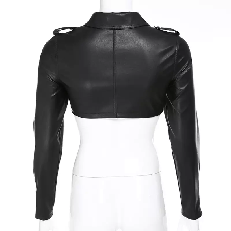 Jaket kulit PU ramping lembut wanita 2024 jaket motor ritsleting paku keling kulit imitasi klasik jaket keren pakaian luar hitam Punk Emo