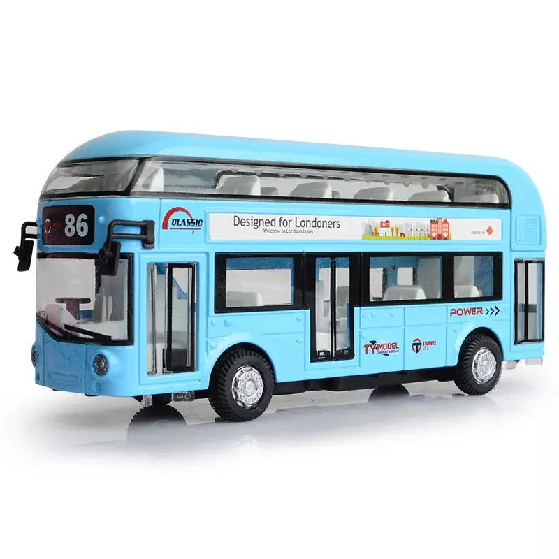 Autobus di londra a due piani da 17CM con porte lampeggianti a suono aperto giocattoli modello di auto per autobus di lusso per bambini regali di natale