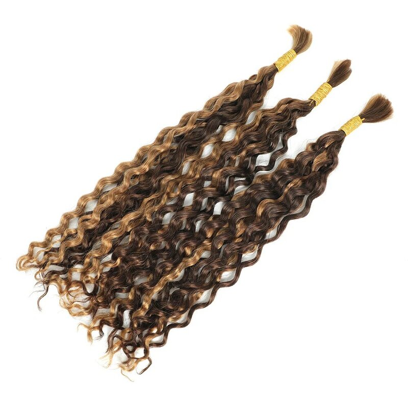 Волнистые плетеные человеческие волосы P4/27 насыпью для плетения косичек в стиле бохо, вязаные крючком микро плетеные богемные косички без узлов, двойные плетеные влажные и волнистые