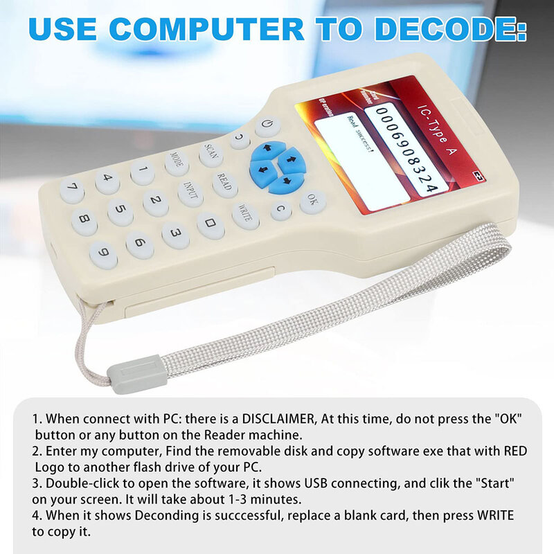 RFID Reader Writer Kopierer Duplikator IC/ID mit USB-Kabel für 125kHz-13,56 MHz Karten LCD-Bildschirm Duplikator Englisch 10 Frequenz