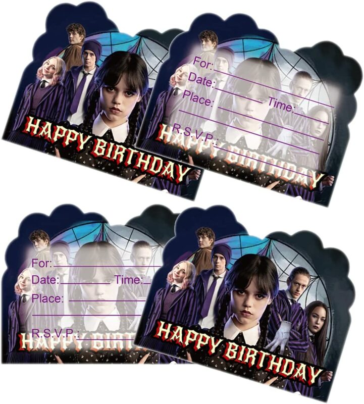 Wednesday Addams Birthday Party Invitation Cards , Wednesday Addams Birthday Party Supplies，Kids Party Decorate Supplies