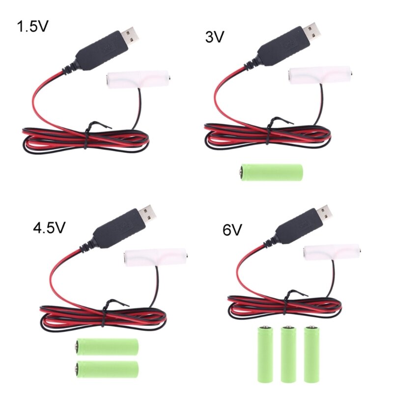 Universelles Typ-C/USB bis 1,5-6V aa Dummy-Batterie-Stromkabel mit C-Typed-Adapter für Radio-LED-Licht Spielzeug Fernbedienung