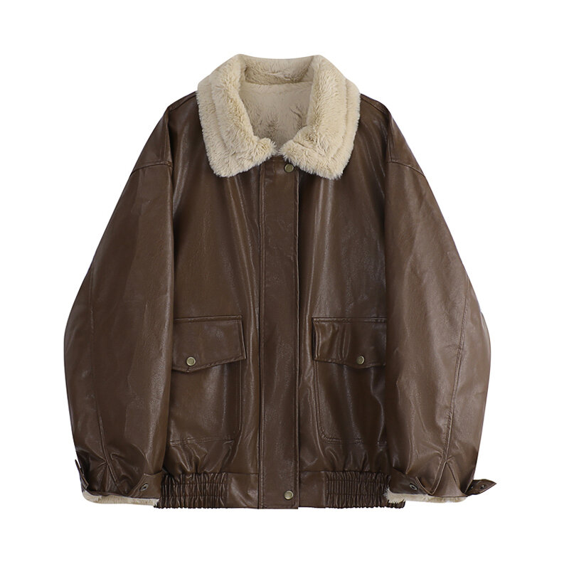 Женская винтажная однотонная флисовая куртка оверсайз в стиле флиса, теплое пальто с защитой от ветра