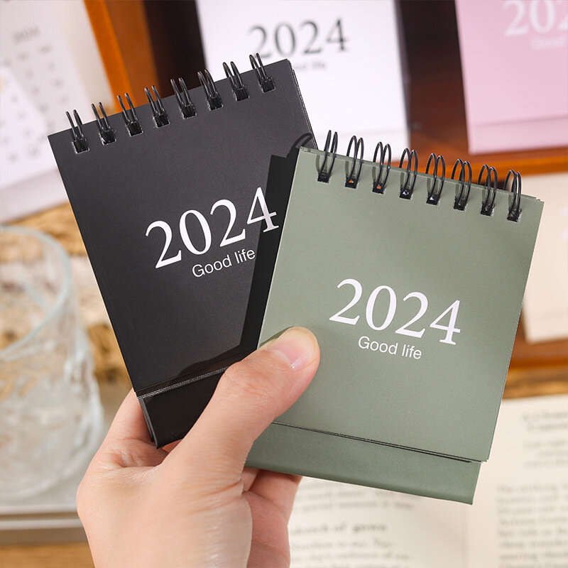2023-2024 New Simple Solid Color Ins Mini Desktop Paper Desk Note Calendar Dual Daily Scheduler Table Planner Office Decorations